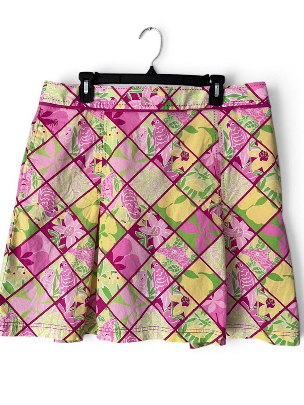 Lilly Pulitzer Pink Yellow Green Floral Birds Giraffe Skort Size 16